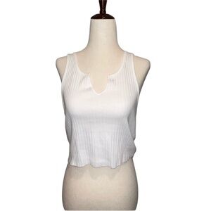 Topshop Ribbed White Crop Top with Notch